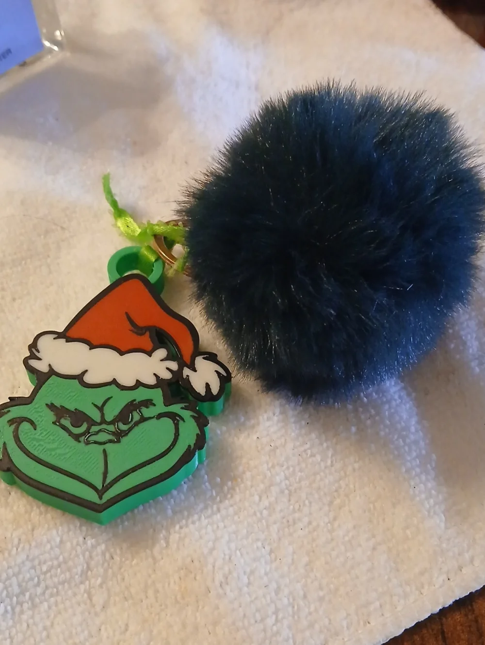 Green Grinch Pom Pom Keychain Charm Or Ornament